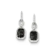 Sterling Silver Black and White Diamond Rectangle Post Earrings