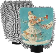 Playful Snowman Musical Instrument Teal Car Wash Mitt Scratch-Free Car Mitts For Washing Sponges For Car Wash