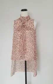 Cue BNWT Size 8 Peach Animal Print Sheer Chiffon Sleeveless High-Low Blouse