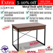 Home Office Study Computer Laptop Desk Table X-Brace Metal with Drawer - Walnut