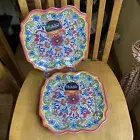 II MULINO Red Spanish Mediterranean Tile Melamine Square Dinner Plates Set Of 2