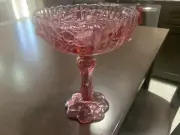 Fenton Vintage Pink Rose Glass Footed Compote Candy Dish