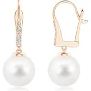 Freshwater Pearl and Diamond Leverback Earrings