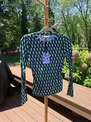 Women's XXS Crewneck Shirt Arrow Geo Green Long Sleeve Top - DVF for Target