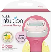 Schick - Intuition, Womens Razor Refills, 6 Refills, Lemon Berry, 4 Blade Razor, Skin Moisturising Soap, Lather and Shave, No Shave Gel Required, Organic Lemon, Natural Ingredients