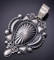 Silver Navajo Handmade Concho Pendant by Derrick Gordon 4A04M