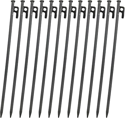 Tent Stakes Heavy Duty 16Inch Metal Camping Stakes Tent Pegs for Outdoors 12 Pc