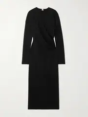 [TOTEME] TOTEME - Asymmetric Gathered Jersey Midi Dress - Black - x small x small Black