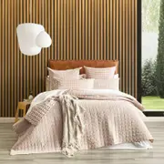 Renee Taylor Alison Yarn Dyed Cotton Reversible Clay Quilted Coverlet Set