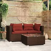 3 Piece Garden Lounge Set with Cushions Brown Poly Rattan,Outdoor Furniture Sets-317543
