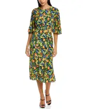 Les Rveries Flutter Sleeve Silk Wrap Dress 2 Yellow