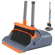 kelamayi Upgrade Broom and Dustpan Set, Self-Cleaning with Dustpan Teeth,