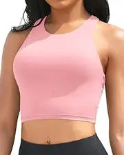 [Yonique] Women Bikini Top Only Crop Swim Top Longline Swimsuit Tops High Neck Bathing Suit Top
