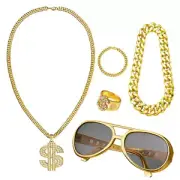 5pcs Hip Hop Costume Set Hip Hop Dress Accessories Rapper Necklace Chain