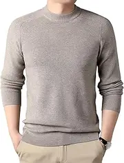 [Gsywaipei] Men's Crewneck Wool Sweater Classic Slim Fit Knitted Pullover Casual Solid Long Sleeve Male Knit Sweaters, Khaki, 3X-Large