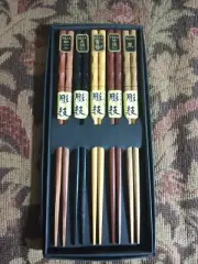 5-Pairs Reusable Set of Chopsticks, Natural Wood Colored Chopstick