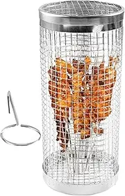 Grilling Basket - Rolling Grilling Basket Grill Cage | Stainless Steel Rotating Round Cooking Tools, BBQ Tools for Fishing, Camping, Outdoor Barbecue