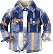 [Roqiome] Baby Boys Kids Long Sleeve Button Down Plaid Shirts Fall Winter Flannel Shacket Jackets Tartan Tops