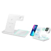 For iPhone 15W 3-In-1 Qi Fast Charging Station Wireless Charger Charging Dock-White