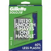 Gillette Solo 3 Handle With 10 Blade Cartridges Razor Pack each