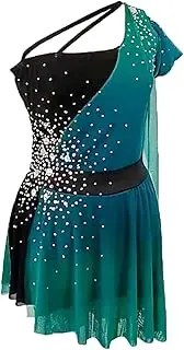 [Zagitova] Figure Skating Dress for Girls Graceful Open Back Womens Competition Dance Outfits with Shiny Rhinestone