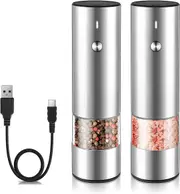 Electric Salt and Pepper Grinder Set - USB Rechargeable - No Battery Needed Modern Style - Automatic Black Peppercorn & Sea Salt Spice Mill Set with Adjustable Coarseness & LED Light Refillable