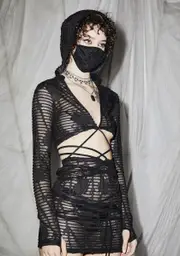 [DARKER WAVS] Reverb Hooded Sheer Matelasse Wrap Top