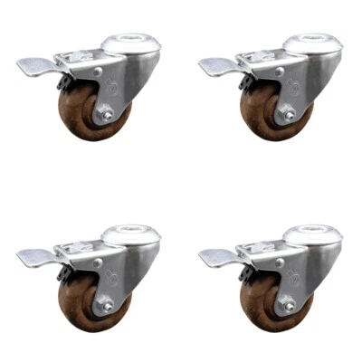3 Inch SS High Temp Glass Filled Nylon Bolt Hole Caster Set with Lock Brake SCC