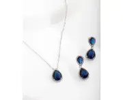 Sapphire Teardrop Earrings Necklace Set