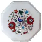 Marble Coffee Table Top Multi Semi Precious Stone Inlay Work Patio Side Table