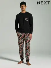 Black Musee D'art Dragon Print Pyjamas Set (E54002) | $55