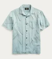 RRL Ralph Lauren 1940s Vintage Guitar Print Chambray Linen Shirt Men's S Small