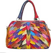 [Sibalasi] Women’s Multi-color Boston Bag Tote Colorful Leaves Patchwork Bag