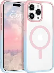 DOMAVER for iPhone 15 Pro Case, Magnetic iPhone 15 Pro Case Compatible with MagSafe, Matte Translucent Skin-Touch Case for iPhone 15 Pro for Girls Women, Pink Blue