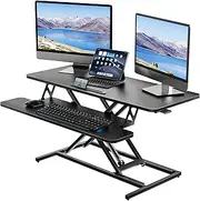 ERGOMAKER 101cm Standing Desk Converter, Height Adjustable Sit to Stand Riser, Dual Monitor and Laptop Workstation with Wide Keyboard Tray, Black