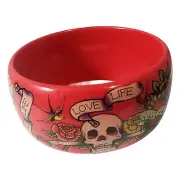 RED VINTAGE LOVE LIFE SKULL LUCITE BANGLE BRACELET (1) Rose Butterfly