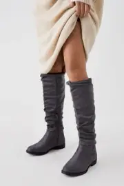 Dorothy Perkins Womens Knee High Boots Grey Flat Ruched Chic Comfortable