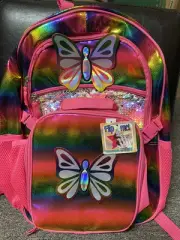 New Love At First Sight Butterfly Sequins Flip Backpack Book Bag Lunch Bag
