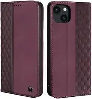 Case for iPhone 15 Plus, Shockproof PU Leather Flip Folio Cover with Card Slots, Magnetic Wallet Case for iPhone 15 Plus, Wine Red
