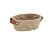 Storage Basket with Handle Hand Woven Nordic Style Cotton Rope Desktop Organizer Storage Holder for Bedroom - Khaki