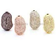 CZ Micro Pave Bean Oval Beads with Clear Crystal for Bracelet/Necklace, Cubic