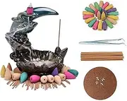 Lotus Pond Moonlight Backflow Incense Holder Incense Burner Waterfall with 20 Incense Cones+30 Incense Stick Aromatherapy Ornament for Home Decor