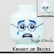 LEGO Minifigure Head LIGHT AQUA Female Gray Glasses Crying / Angry