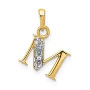 14k and Rhodium Polished .01ct Diamond Initial M Charm