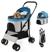Costway 3-In-1 Pet Stroller Pet Travel Carrier w/Removable Seat & Adjustable Canopy Small/Medium Dogs Blue