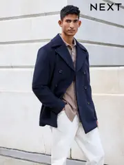 Navy Blue Soft Touch Peacoat with Wool (808130) | $180