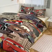 Bed Sheets g452 Cars Lightning McQueen Print Bedding Set Pattern Duvet Cove Set 3 Pieces 1 Quilt Cover And 2 Pillowcases for Women Men Teens tq452 Be