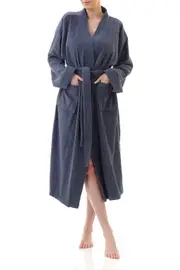 Ladies Givoni Slate Blue Mid Cotton Towelling Wrap Dressing Gown Bath Robe (63)