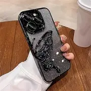 Cute 3D Butterfly Flowing Quicksand Phone Case for iPhone 15 11 12 13 14 Pro Max Gradient Color Soft Plating Cover,Black,for iPhone 15 Pro