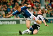 Richard Naylor of Ipswich Town is brought down by Steve Finnan of - Old Photo